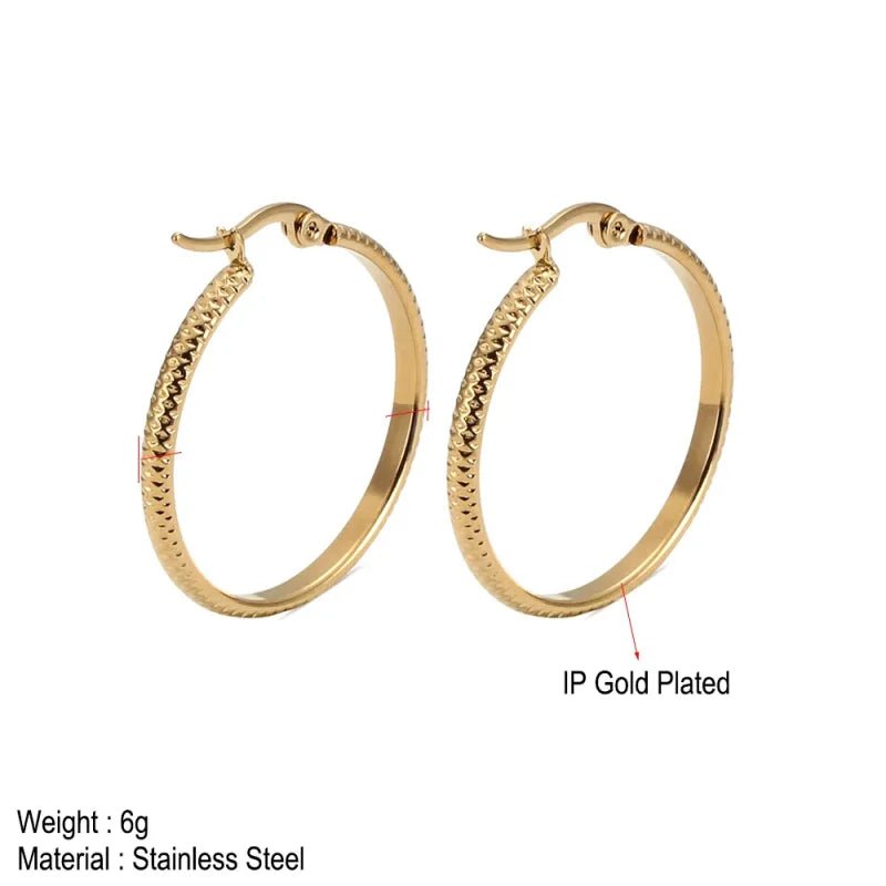 Boucles d'oreilles – 25 mm, motif à pois créoles, acier inoxydable, couleur or, pour femme 