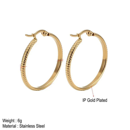 Boucles d'oreilles – 25 mm, motif à pois créoles, acier inoxydable, couleur or, pour femme 