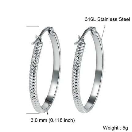 Earrings – 20mm Creole Dots Pattern Stainless Steel Silver Color Women