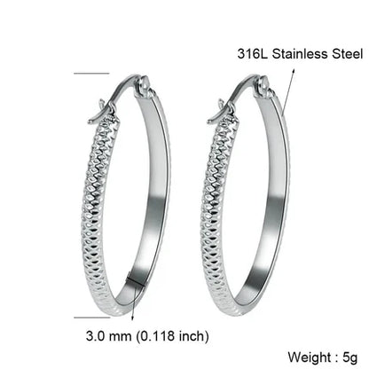 Earrings – 30mm Creole Dots Pattern Stainless Steel Silver Color Women