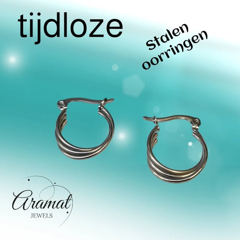 Stalen Oorringen met Triple Hoop Design (16 mm) - Aramat Jewels - Oorringen - cadeautip