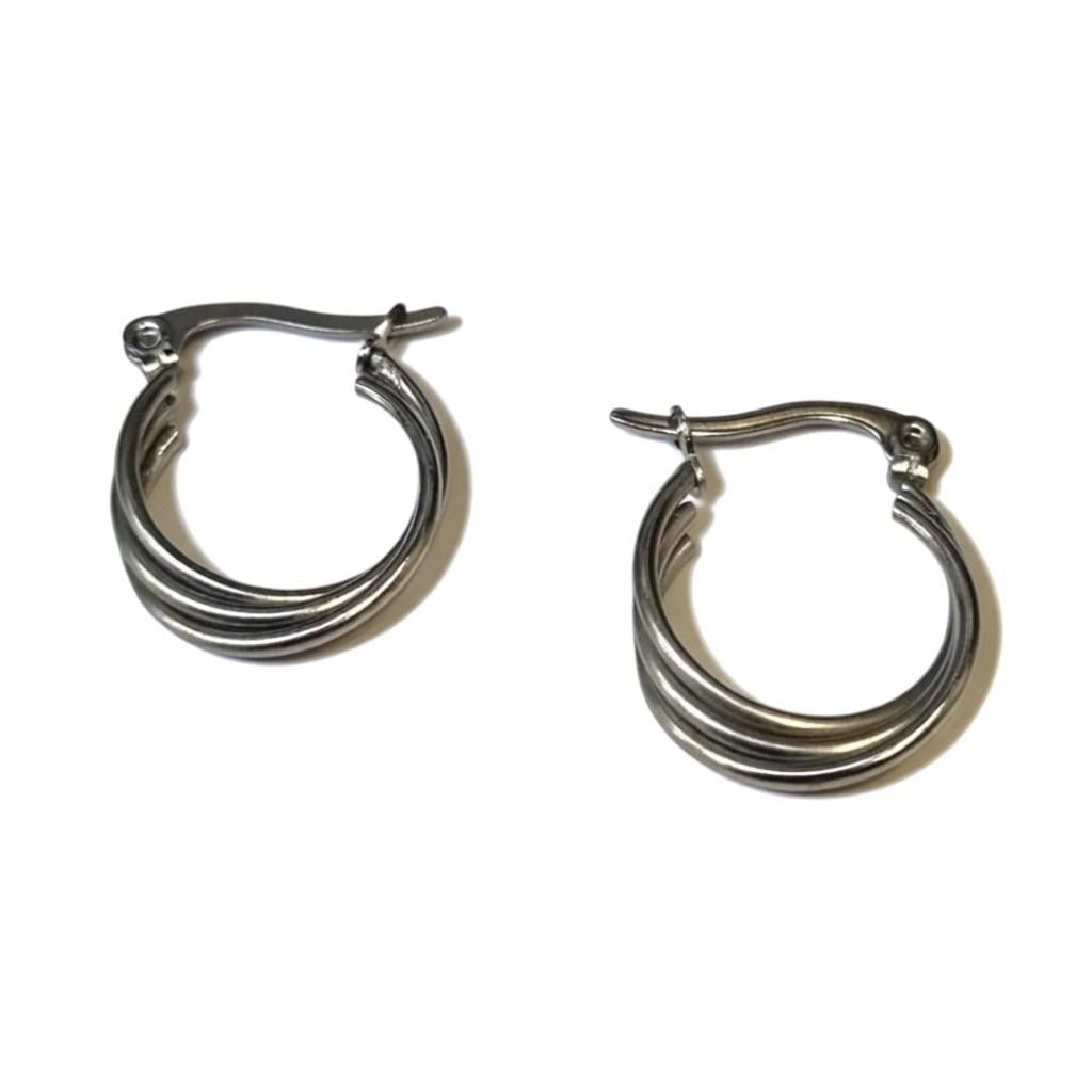 Stalen Oorringen met Triple Hoop Design (16 mm) - Aramat Jewels - Oorringen - cadeautip