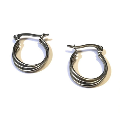 Stalen Oorringen met Triple Hoop Design (16 mm) - Aramat Jewels - Oorringen - cadeautip