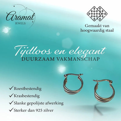 Stalen Oorringen met Triple Hoop Design (16 mm) - Aramat Jewels - Oorringen - cadeautip