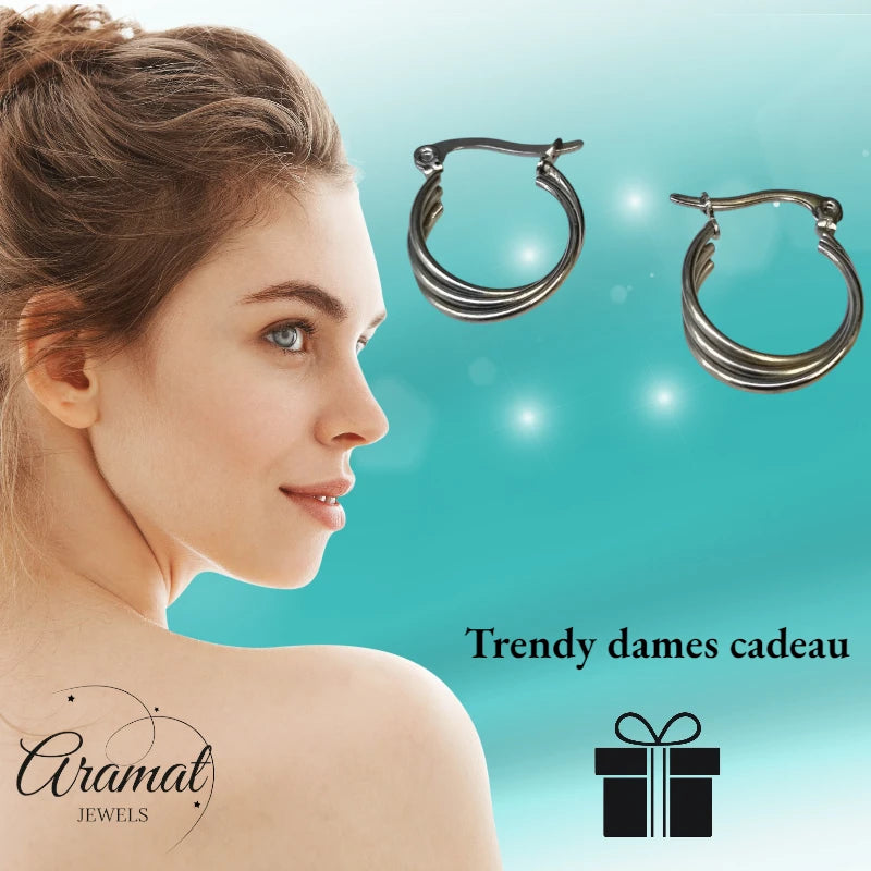 Boucles d'oreilles en acier indispensables - 3 anneaux