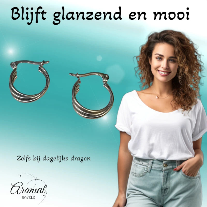 Boucles d'oreilles en acier indispensables - 3 anneaux
