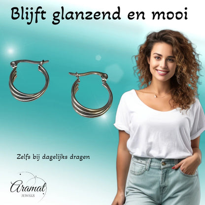 Boucles d'oreilles en acier indispensables - 3 anneaux