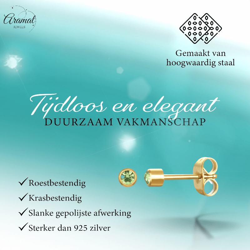 Stalen Oorstekers 3mm - Lichtgroen Kristal - oor575 - XE38687 - Oorbellen kopen# - 3mm - alles - cadeau