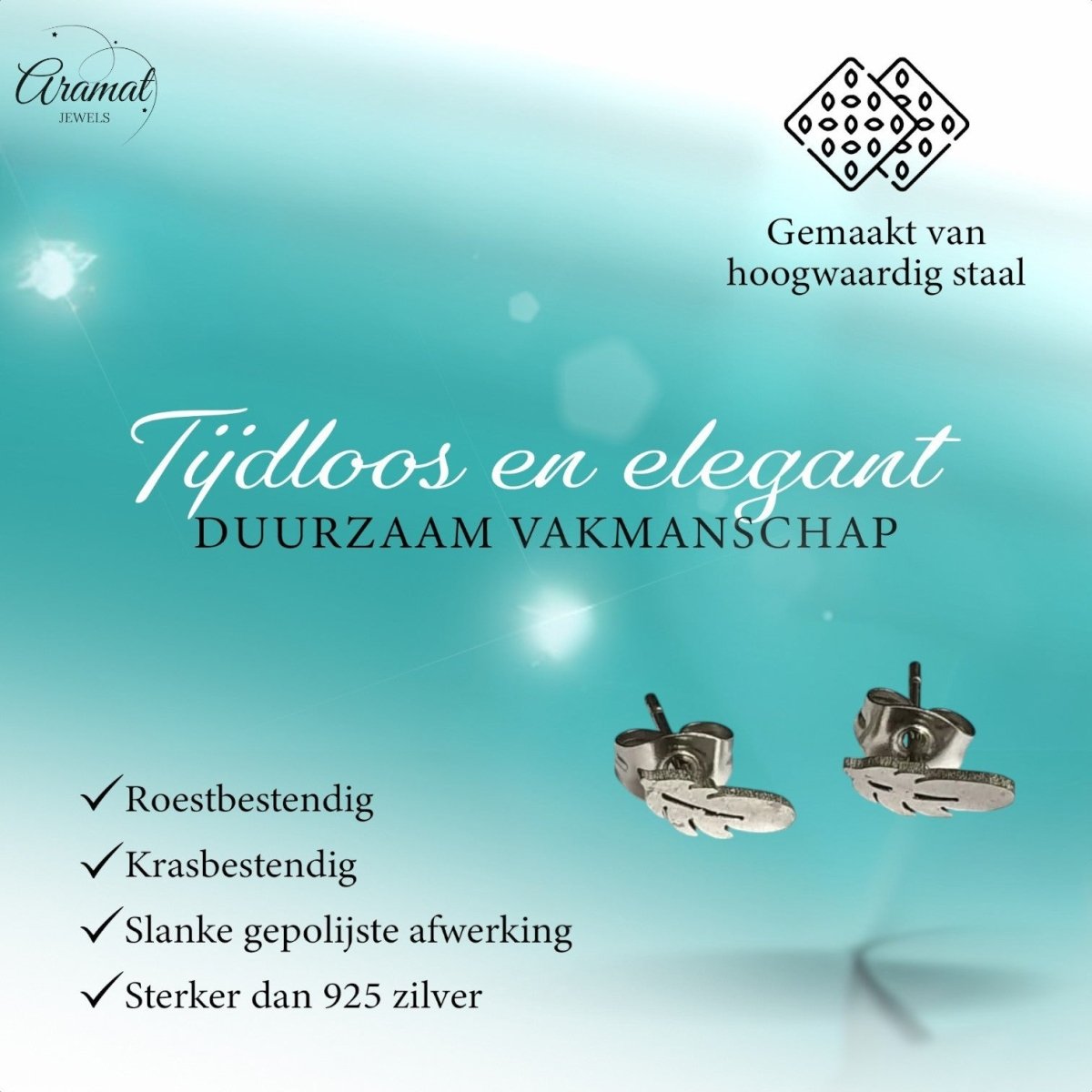Stalen Oorstekers Veertjes Zilverkleur – 9x3mm - Aramat Jewels - Oorbellen - cadeautip