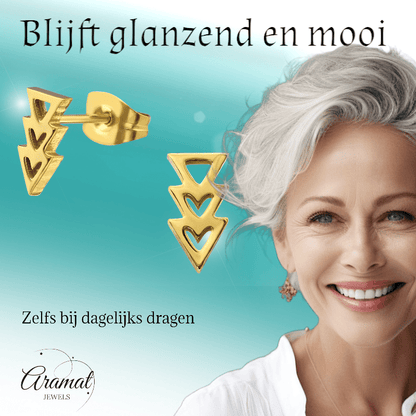 Stalen pijltjes oorbellen goudkleur 9x5mm - oor3463 - 29799 - Oorbellen kopen# - 9mm - alles - cadeau