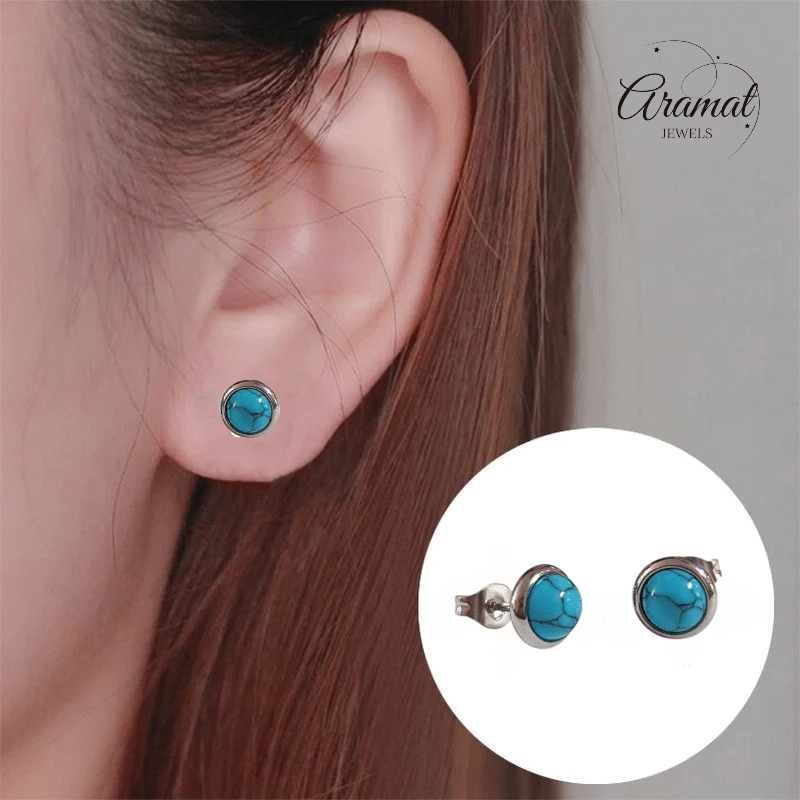 Stalen ronde oorbellen blauw gemarmerd 8mm - oor3070 - Oorbellen kopen# - 8mm - alles - blauw
