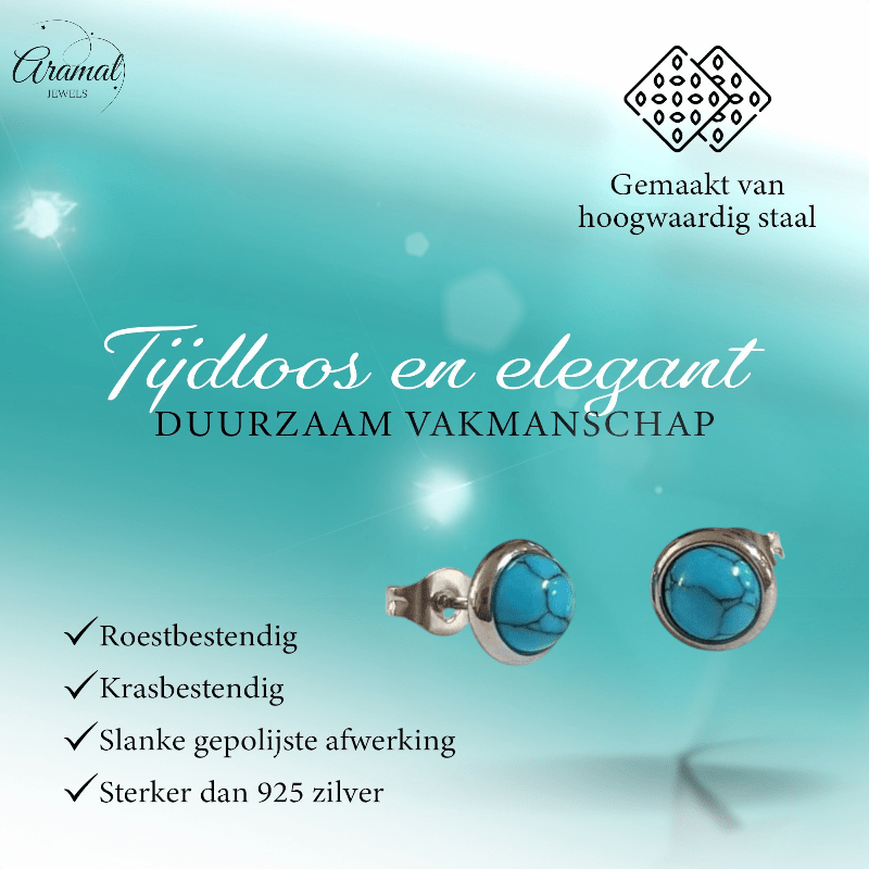 Stalen ronde oorbellen blauw gemarmerd 8mm - oor3070 - Oorbellen kopen# - 8mm - alles - blauw