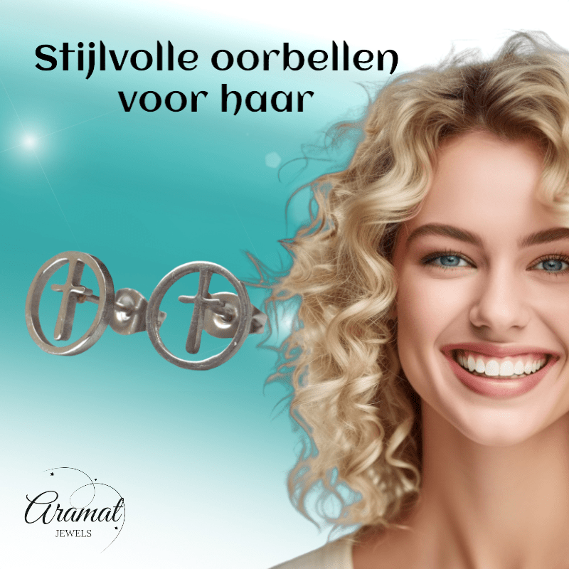 Stalen ronde oorbellen met kruisje – Zilverkleur – 10mm - oor1339 - XE76506 - Oorbellen kopen# - 10mm - alles - cadeau