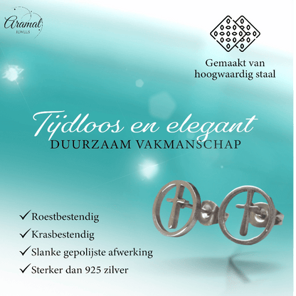 Stalen ronde oorbellen met kruisje – Zilverkleur – 10mm - oor1339 - XE76506 - Oorbellen kopen# - 10mm - alles - cadeau