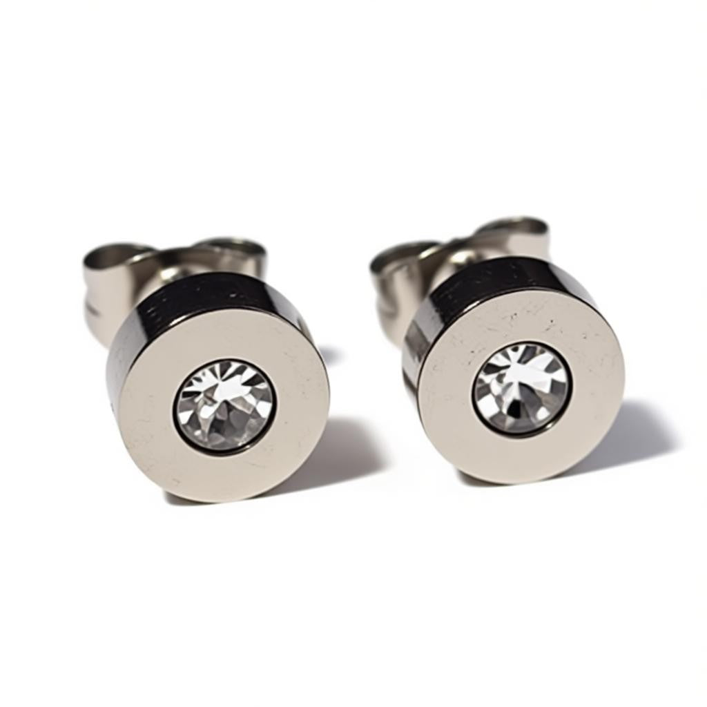 Earrings – Stainless Steel Transparent Crystal Silver Colored (7mm) 