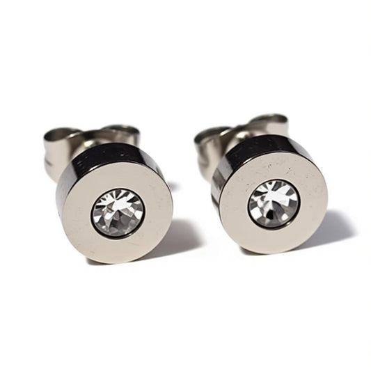Earrings – Stainless Steel Transparent Crystal Silver Colored (7mm) 