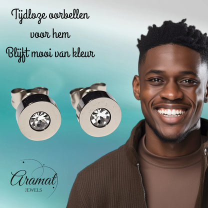 Earrings – Stainless Steel Transparent Crystal Silver Colored (7mm) 