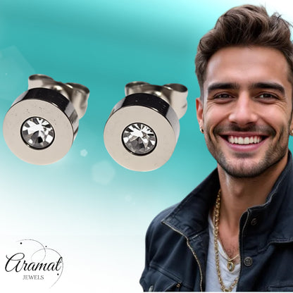 Earrings – Stainless Steel Transparent Crystal Silver Colored (7mm) 