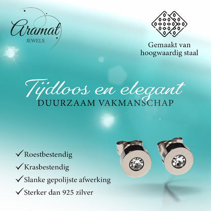 Earrings – Stainless Steel Transparent Crystal Silver Colored (7mm) 