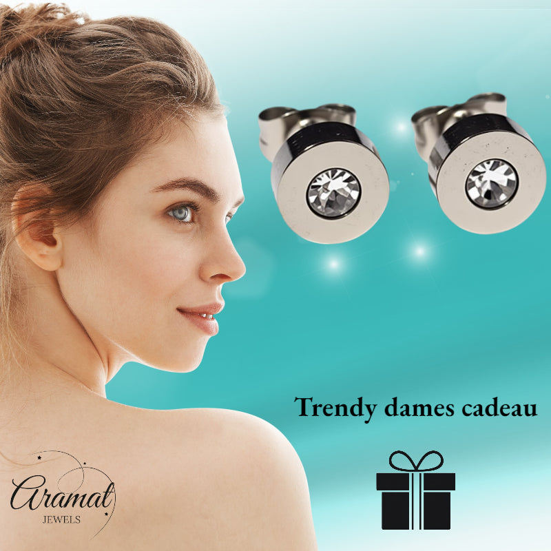 Earrings – Stainless Steel Transparent Crystal Silver Colored (7mm) 