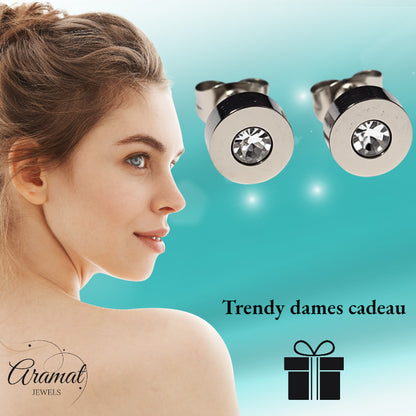 Earrings – Stainless Steel Transparent Crystal Silver Colored (7mm) 