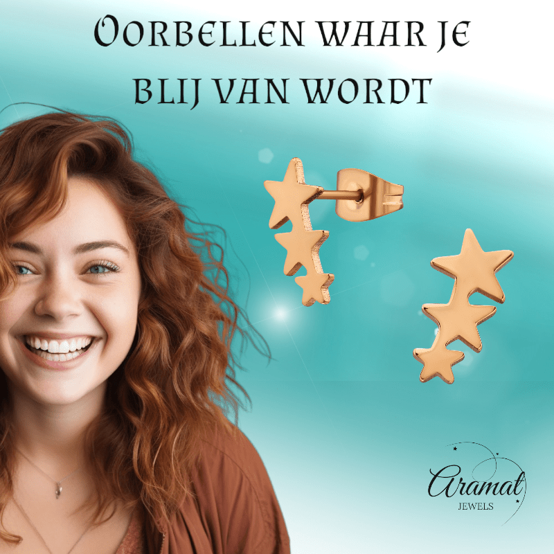 Stalen Rosékleurige Sterren Oorbellen - Tijdloos & Elegant - oor3490 - 31720 - Oorbellen kopen