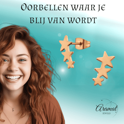 Stalen Rosékleurige Sterren Oorbellen - Tijdloos & Elegant - oor3490 - 31720 - Oorbellen kopen