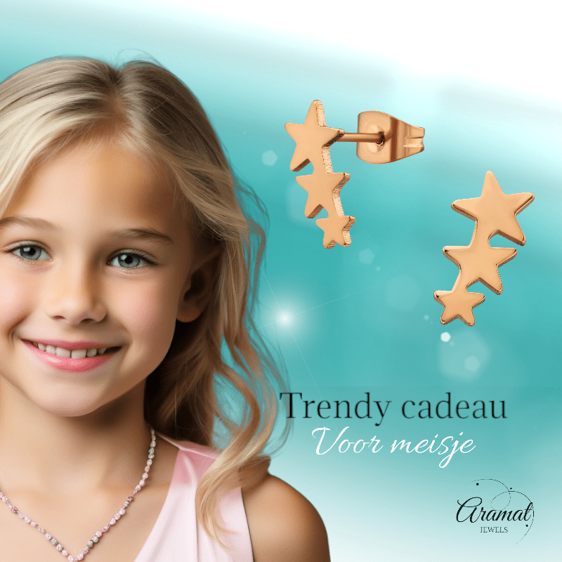 Stalen Rosékleurige Sterren Oorbellen - Tijdloos & Elegant - oor3490 - 31720 - Oorbellen kopen