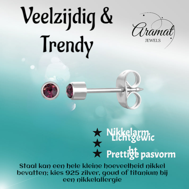 Steel Shooting Earrings with Crystal Stone from 3mm 