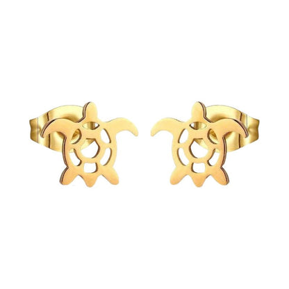 Stalen Schildpad Oorbellen Meisje – Goudkleurig RVS – Dieren Oorstekers – 10x8mm – Oorbellen Kind - oor552 - Oorbellen kopen# - 10mm - alles - cadeau