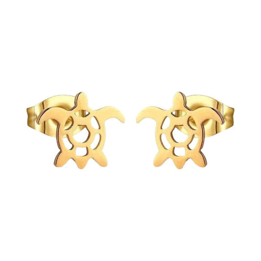 Stalen Schildpad Oorbellen Meisje – Goudkleurig RVS – Dieren Oorstekers – 10x8mm – Oorbellen Kind - oor552 - Oorbellen kopen# - 10mm - alles - cadeau