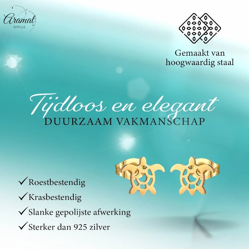 Stalen Schildpad Oorbellen Meisje – Goudkleurig RVS – Dieren Oorstekers – 10x8mm – Oorbellen Kind - oor552 - Oorbellen kopen# - 10mm - alles - cadeau