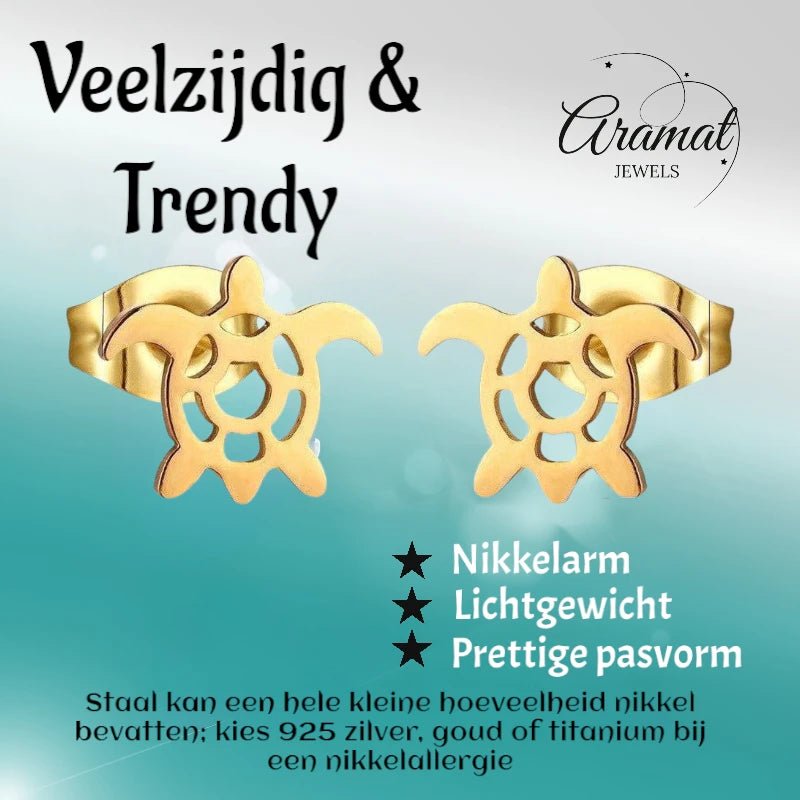 Stalen Schildpad Oorbellen Meisje – Goudkleurig RVS – Dieren Oorstekers – 10x8mm – Oorbellen Kind - oor552 - Oorbellen kopen# - 10mm - alles - cadeau