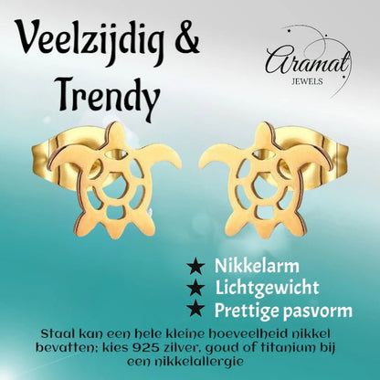 Stalen Schildpad Oorbellen Meisje – Goudkleurig RVS – Dieren Oorstekers – 10x8mm – Oorbellen Kind - oor552 - Oorbellen kopen# - 10mm - alles - cadeau