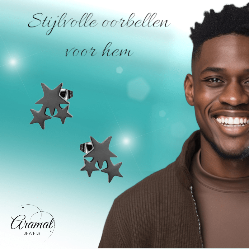 Stalen Sterren Oorbellen - Zwart of Zilverkleurig RVS - oor3197 - Oorbellen kopen