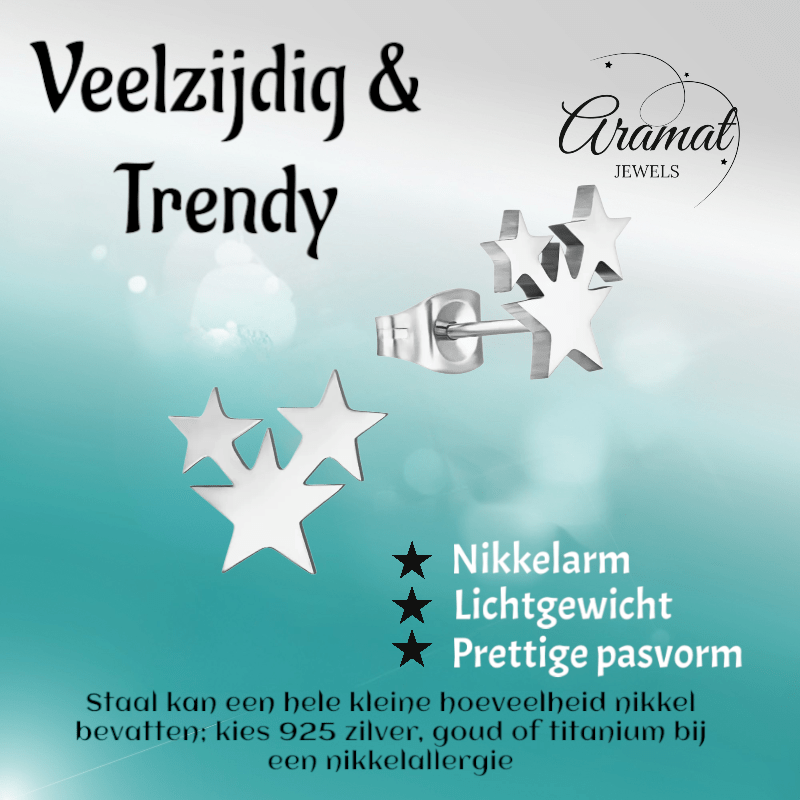 Stalen Sterren Oorbellen - Zwart of Zilverkleurig RVS - oor624 - XE45076 - Oorbellen kopen