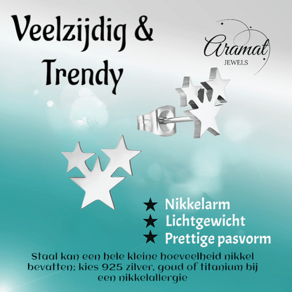 Stalen Sterren Oorbellen - Zwart of Zilverkleurig RVS - oor624 - XE45076 - Oorbellen kopen