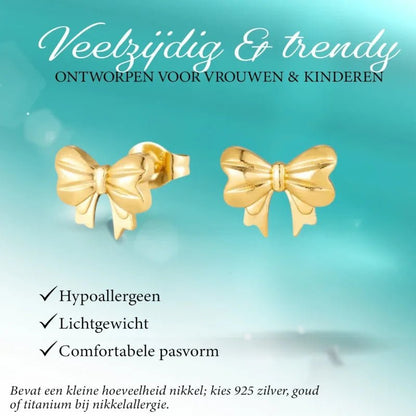 Stalen Strikjes Oorbellen Goudkleur-11mm | Oorbellen