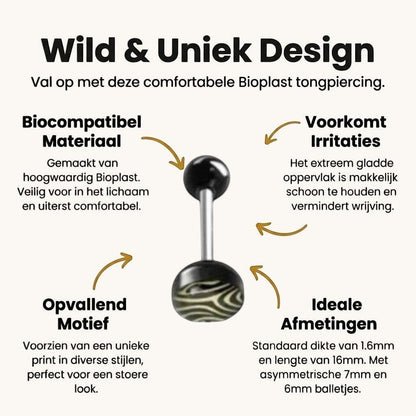Zebraprint zwart en goud roestvrijstalen barbells