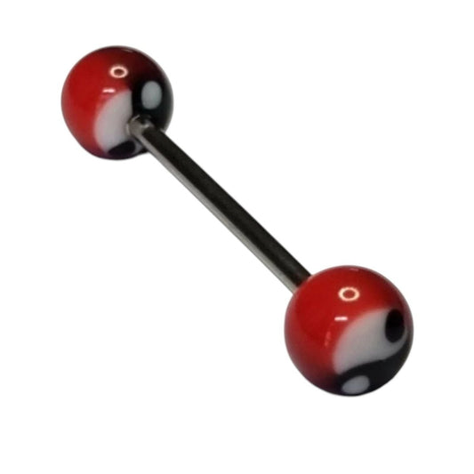 Een paar rode en zwarte ballen op een witte achtergrond