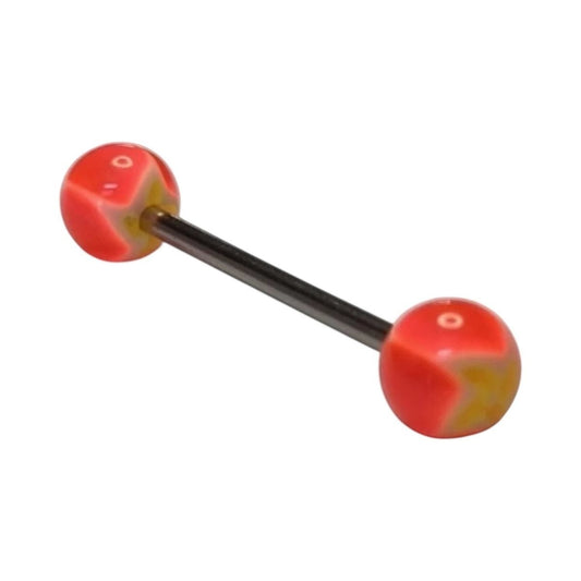 Een paar rode en gele ballen op een witte achtergrond