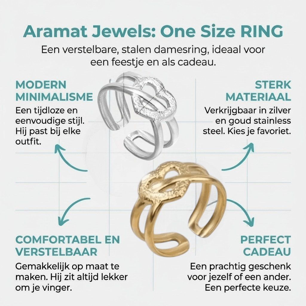 Stalen Verstelbare Open Ring - Bewerkt Hartje - One Size - Aramat Jewels - Ringen - cadeautip