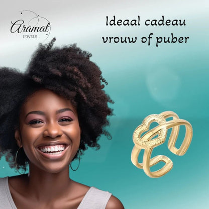 Stalen Verstelbare Open Ring - Bewerkt Hartje - One Size - ring259 - 80115 - Ringen kopen