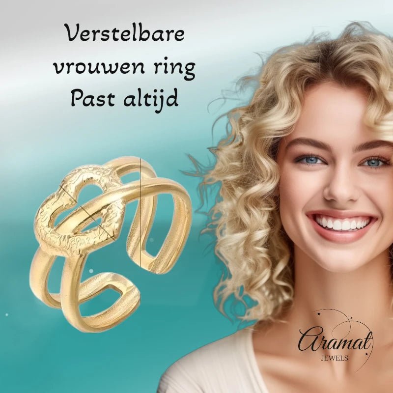 Stalen Verstelbare Open Ring - Bewerkt Hartje - One Size - ring259 - 80115 - Ringen kopen