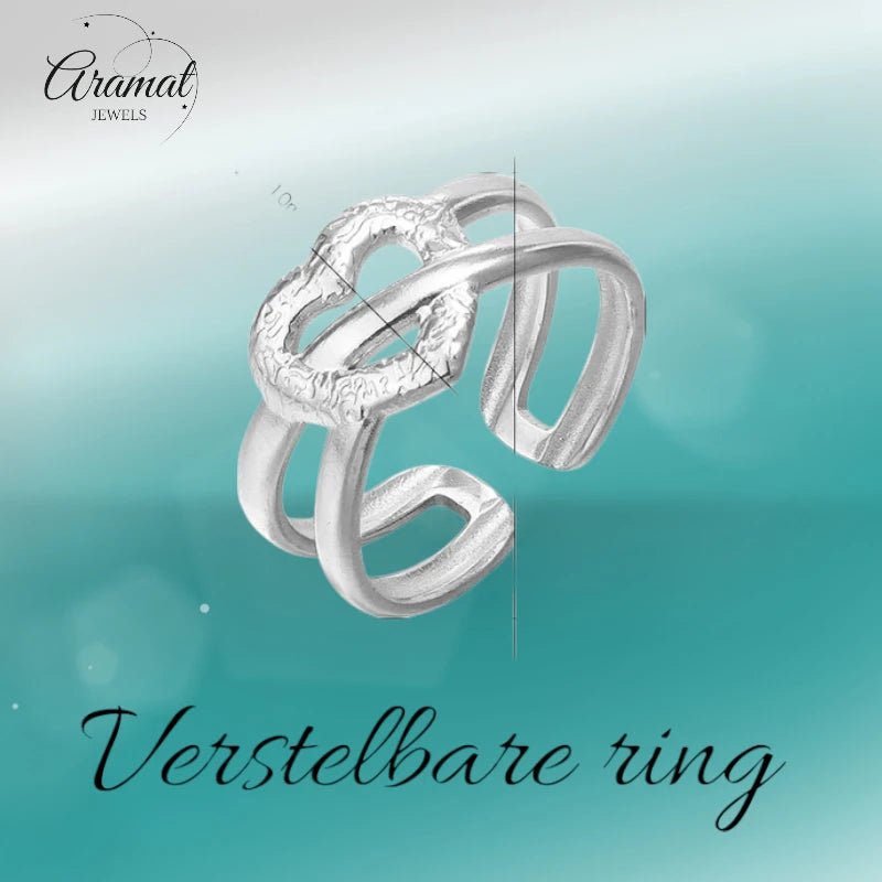 Stalen Verstelbare Open Ring - Bewerkt Hartje - One Size - ring259 - 80115 - Ringen kopen