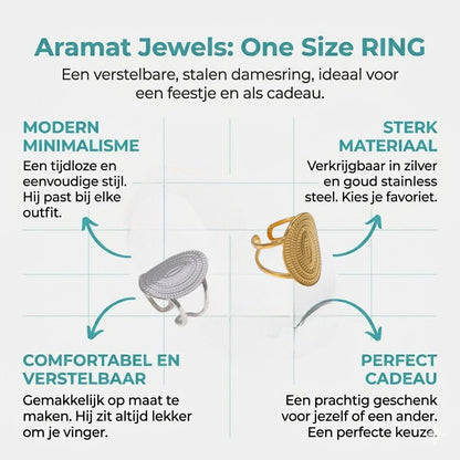 Stalen Verstelbare Open Ring - Bewerkte Ovaal 24mm - One Size - Aramat Jewels - Ringen - cadeautip