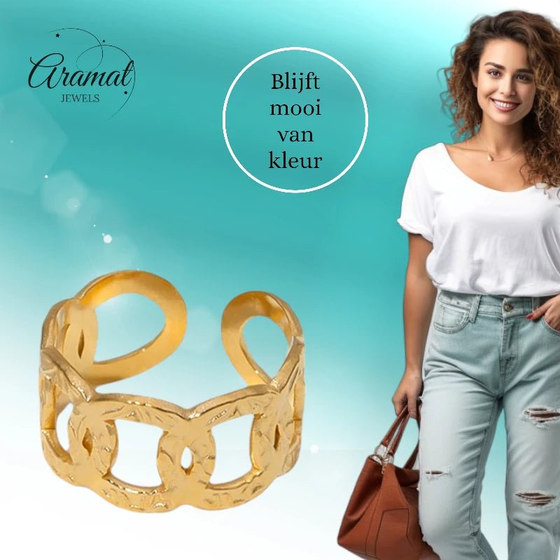 Stalen Verstelbare Open Ring - Bewerkte Schakels - 10mm - ring256 - 161802 - Ringen kopen