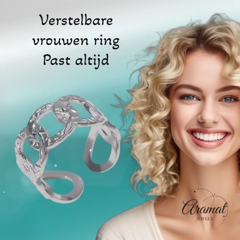 Stalen Verstelbare Open Ring - Bewerkte Schakels - 10mm - ring256 - 161802 - Ringen kopen