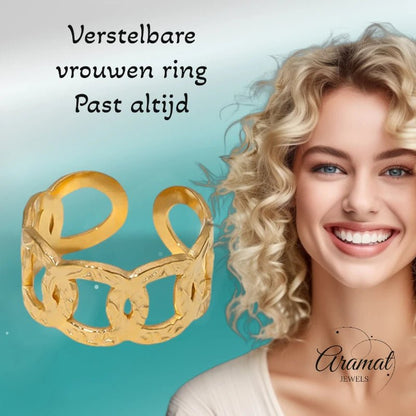 Stalen Verstelbare Open Ring - Bewerkte Schakels - 10mm - ring256 - 161802 - Ringen kopen