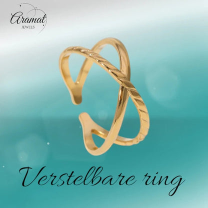 Stalen Verstelbare Open Ring - Glad & Gestreept - One Size - ring253 - 160891 - Ringen kopen